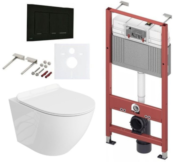 Zestaw stelaż Tece podtynkowy do WC z przyciskiem (czarny połysk) + miska WC z deską Lavita S004